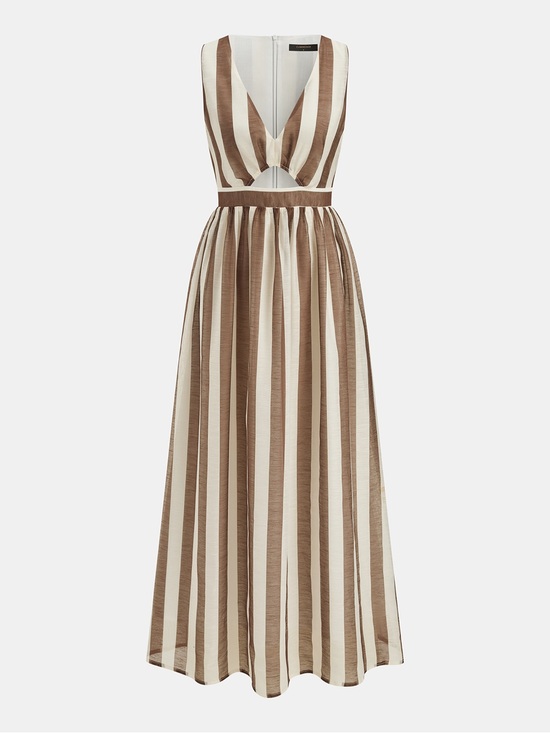 Commense Dresses & Skirts - Commense Cream and Brown Vertical-Stripe Maxi Dress